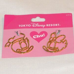 New Tokyo Disney Resort Donald & Daisy Duck Gold Wire Earrings Chu!